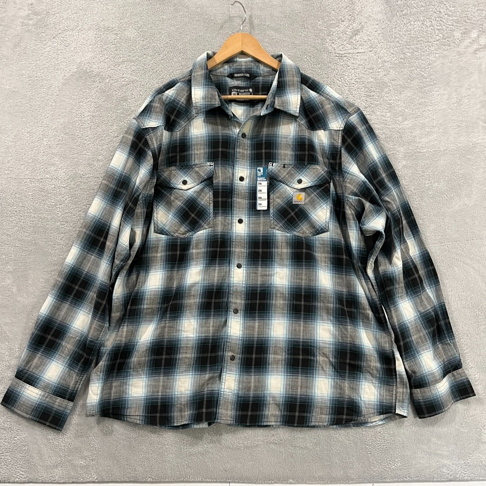 Carhartt Shirt Mens 2XL Multi Relaxed Fit Rugged Flex Long Sleeve Snap Front